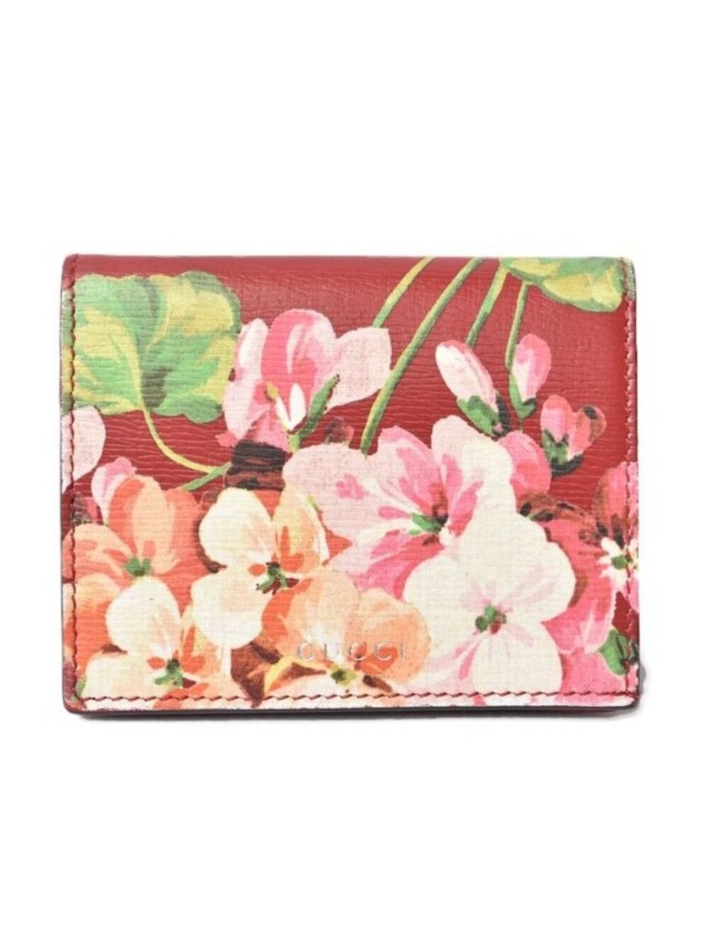 Gucci Mini Wallet Card Case Fold Blooms Flower Print Leather Cherry